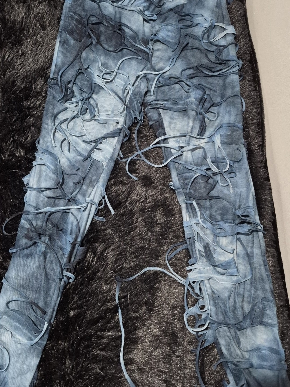Women’s Blue Distressed Tie-Detail Leggings